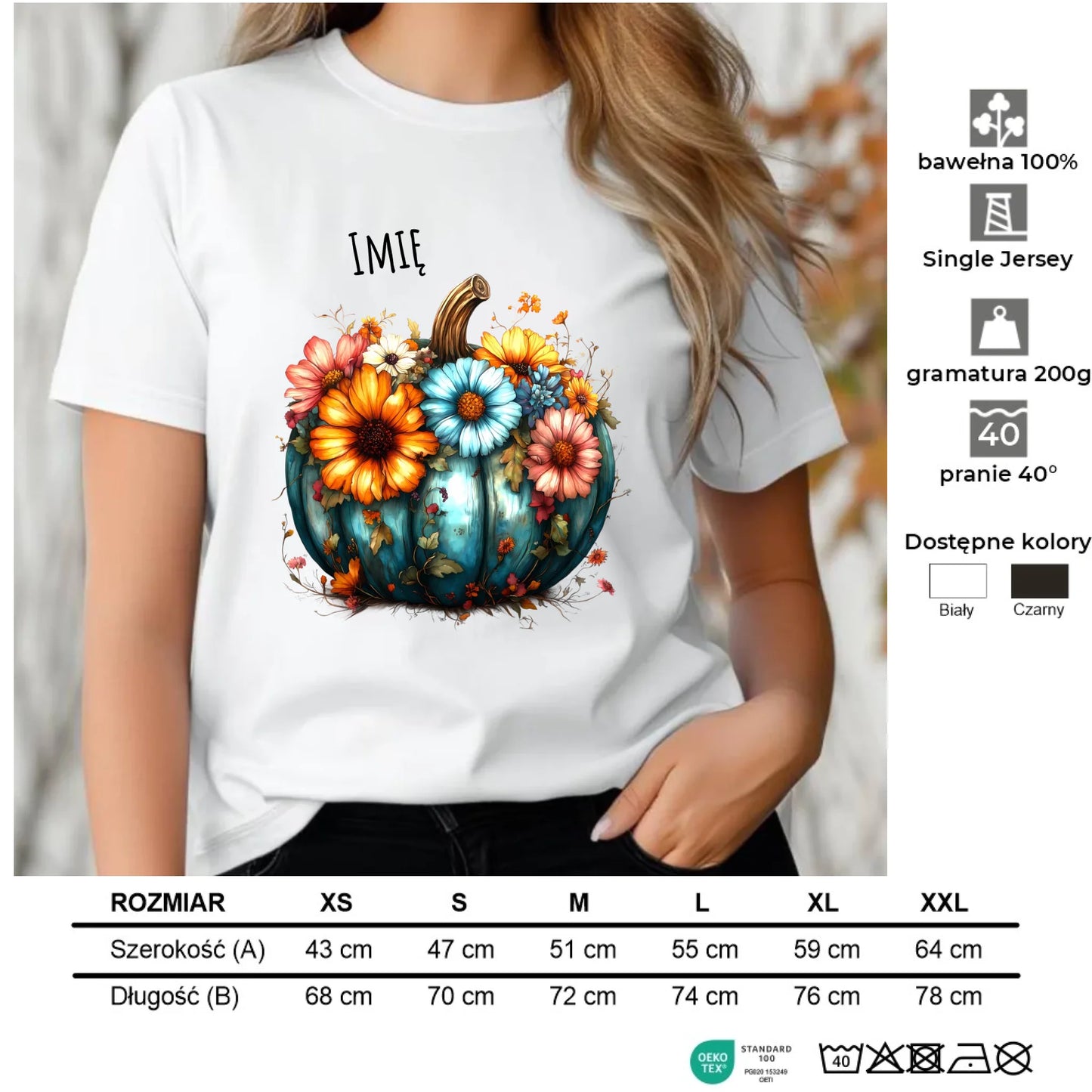 Koszulka damska jesienna - Kwiatowa dynia - personalizowana JS27 - StoryCups.pl