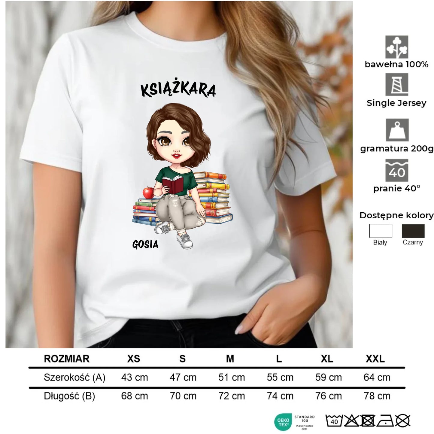 Koszulka damska - Książkara - Prezent dla miłośniczki czytania książek - personalizowana DZ03 - StoryCups.pl