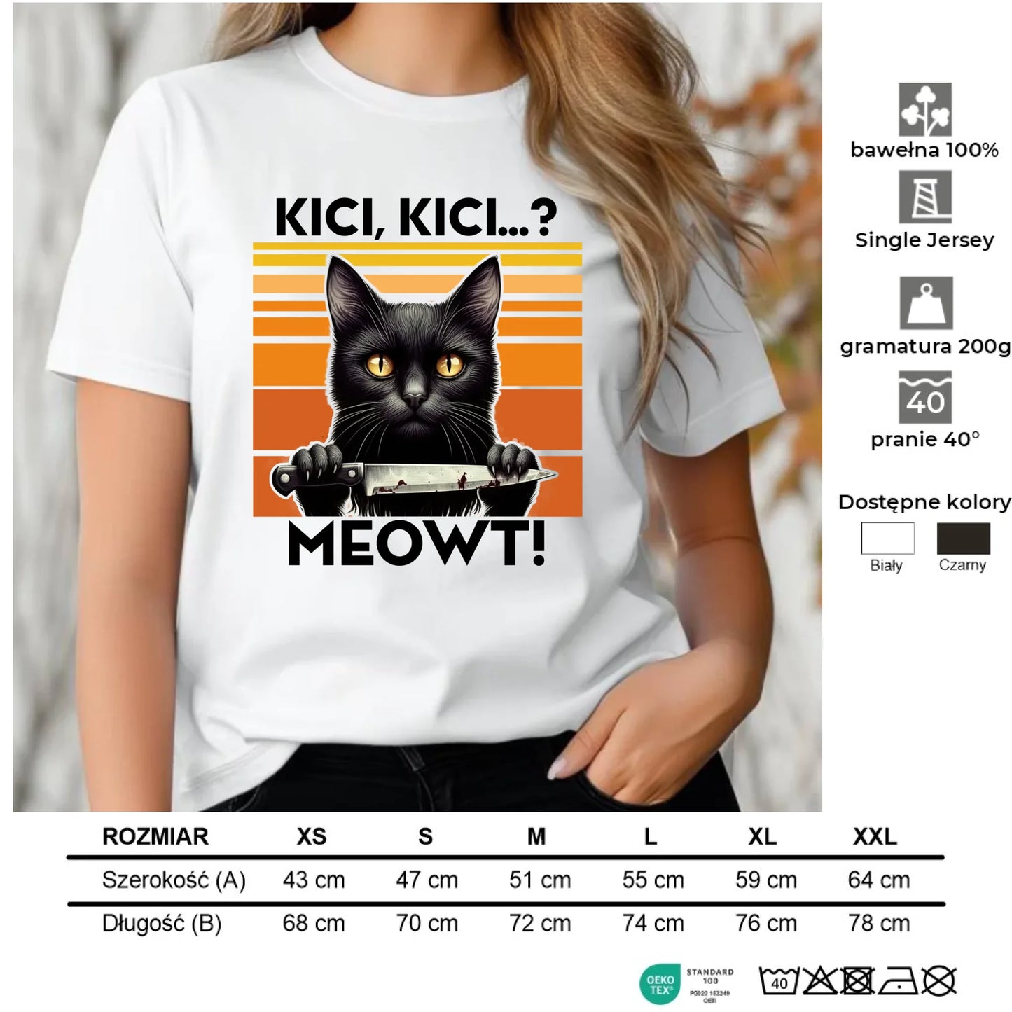 Koszulka damska - Kot z nożem - Kici, kici... MEOWT! HL17