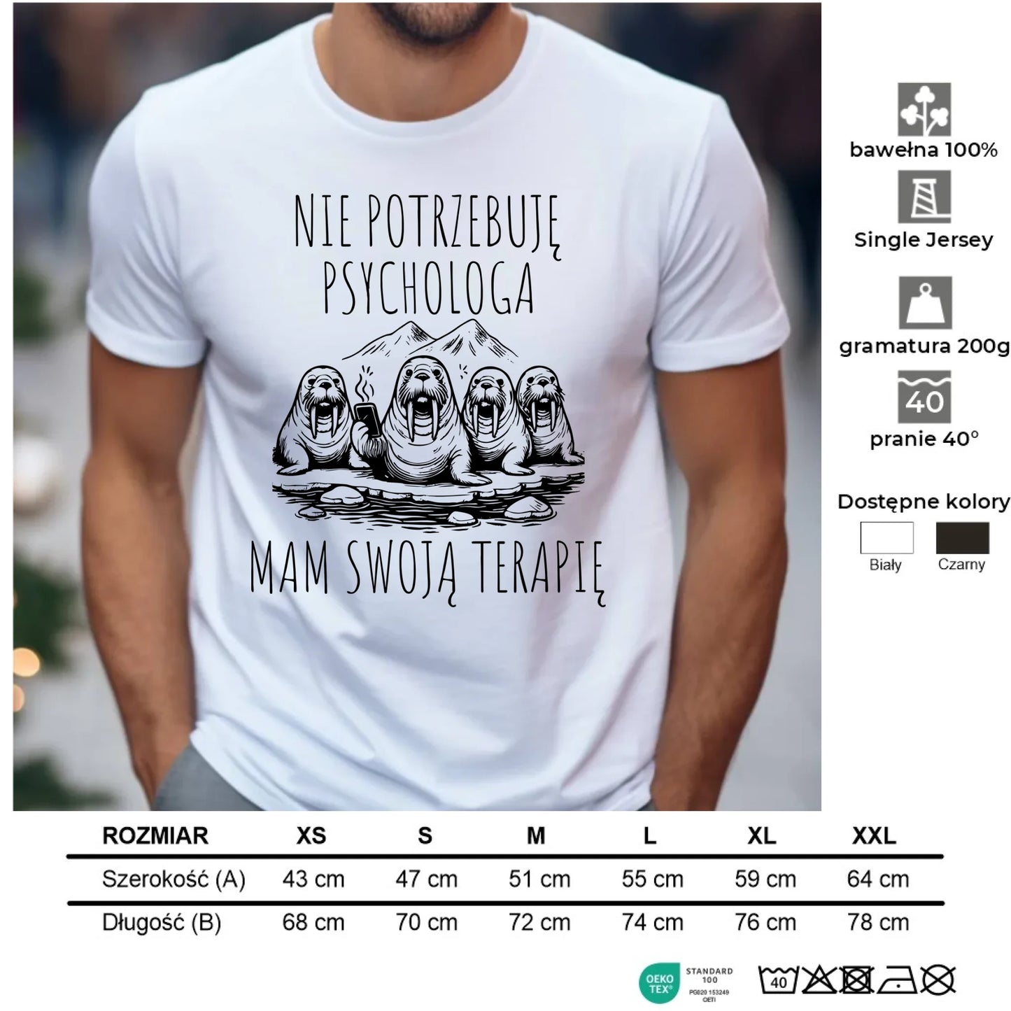 Koszulka męska - prezent dla morsa - Nie potrzebuję psychologa HM14 - StoryCups.pl