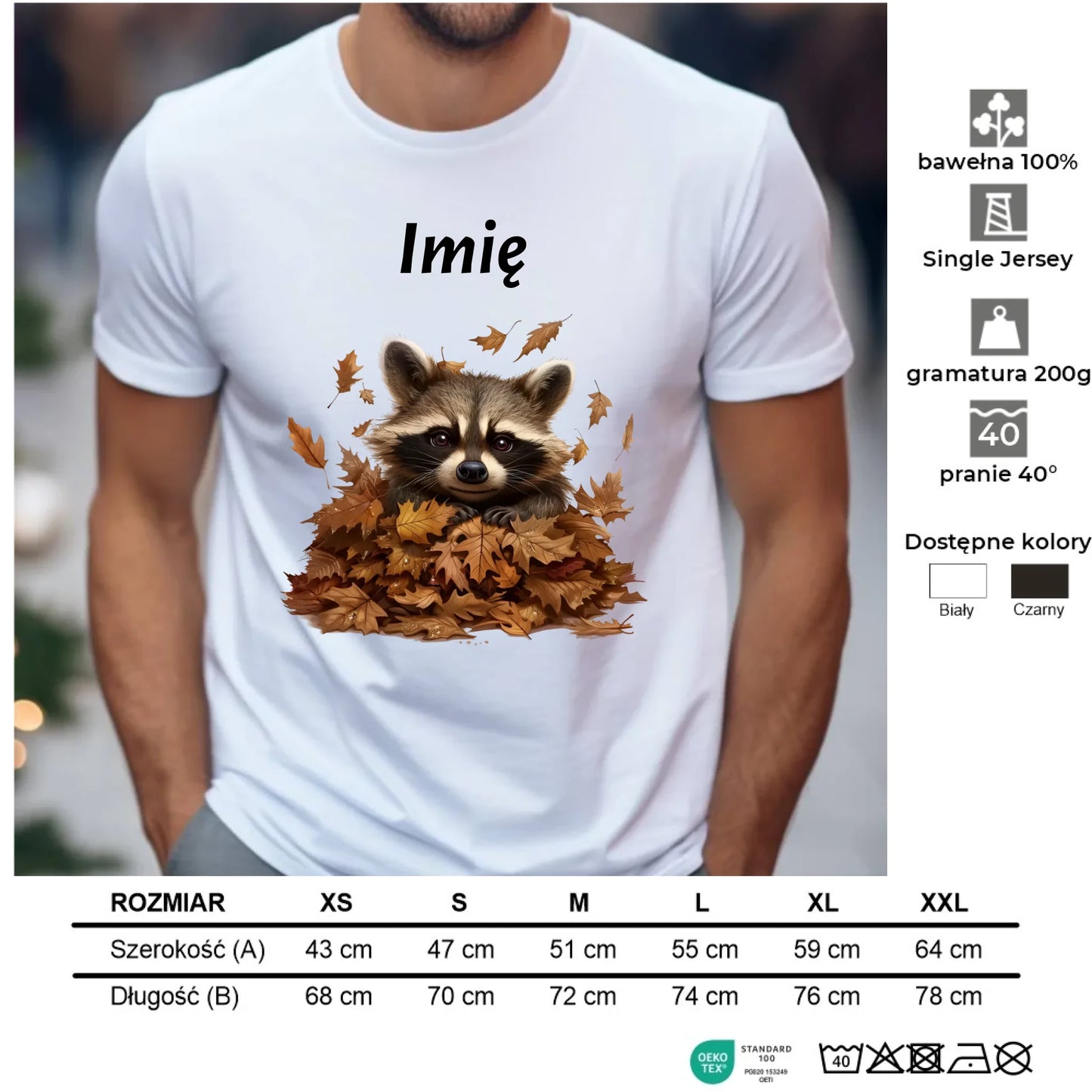 Koszulka męska jesienna - Szop w liściach - personalizowana JS24 - StoryCups.pl