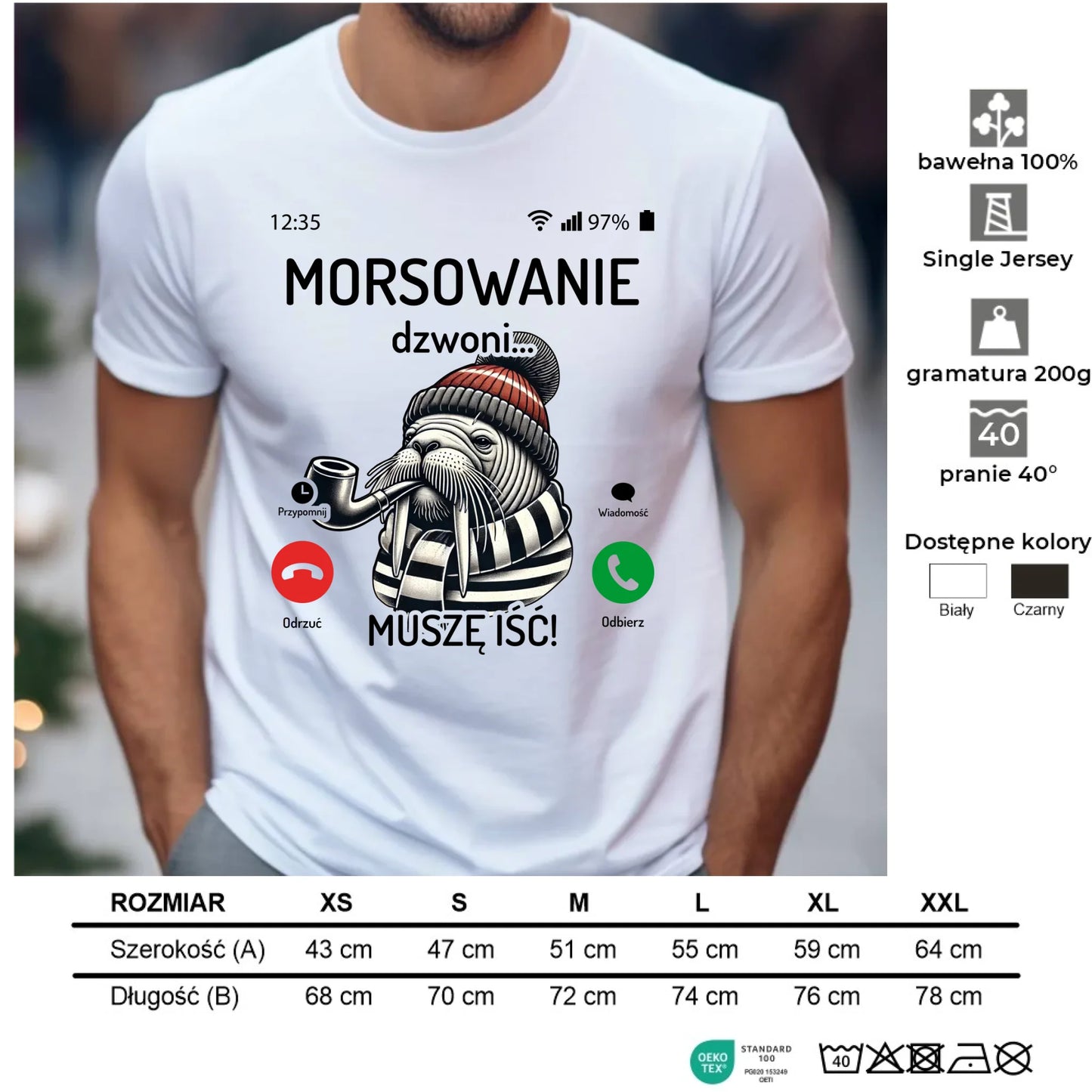 Koszulka męska - prezent dla morsa - Morsowanie dzwoni muszę iść - Mors HM19 - StoryCups.pl