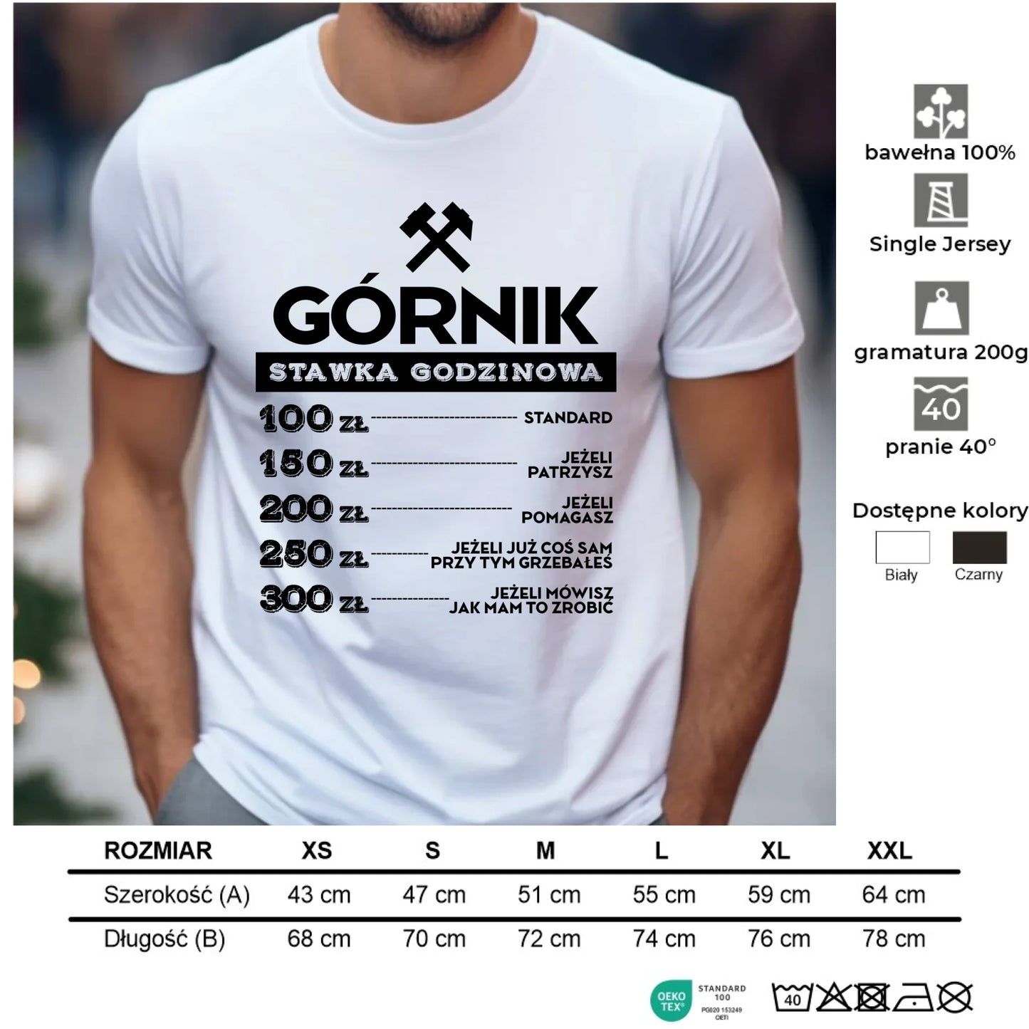 Koszulka męska - prezent dla górnika - Górnik stawka godzinowa G14 - StoryCups.pl