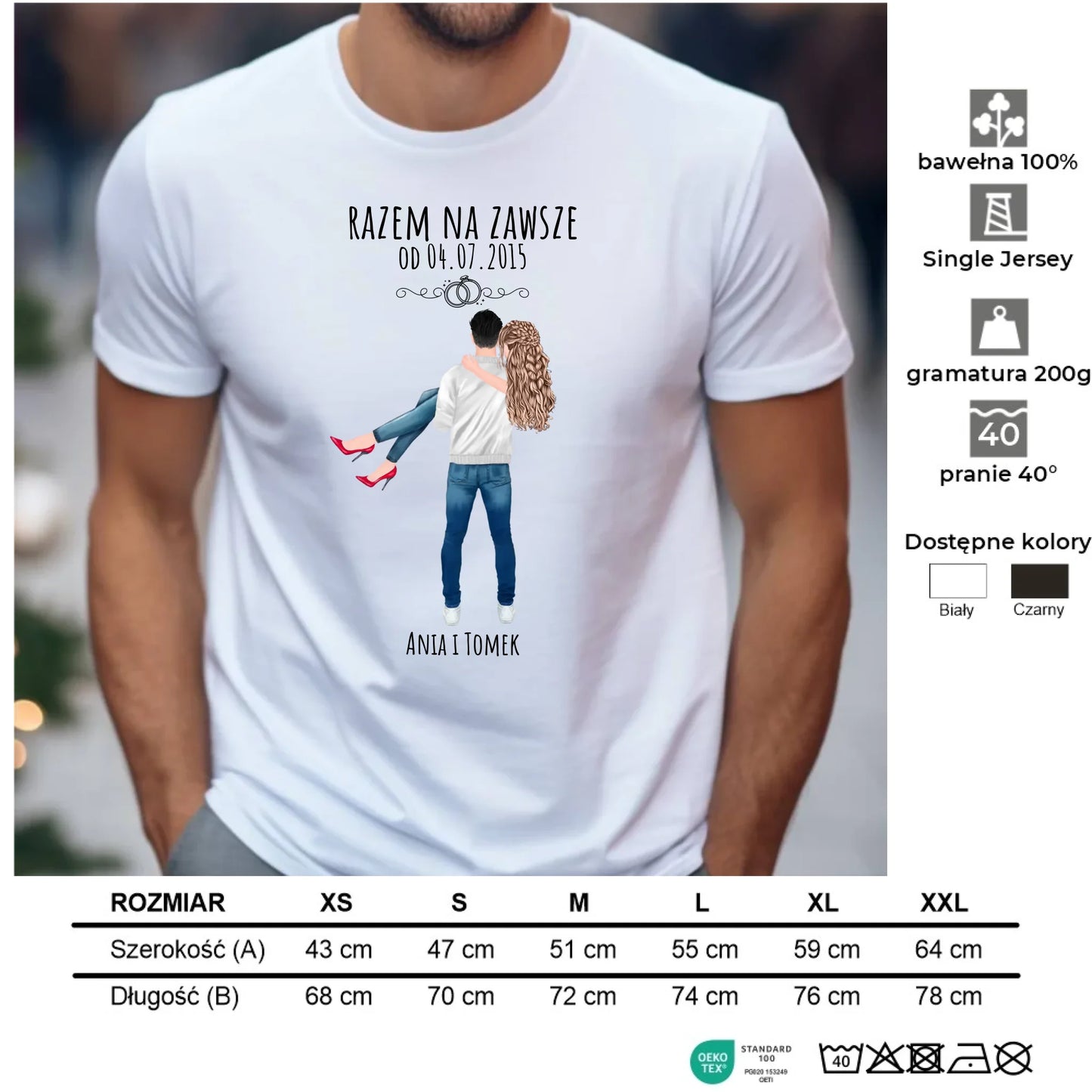 Koszulka męska dla par - personalizowany prezent na rocznicę - Razem na zawsze W14 - StoryCups.pl