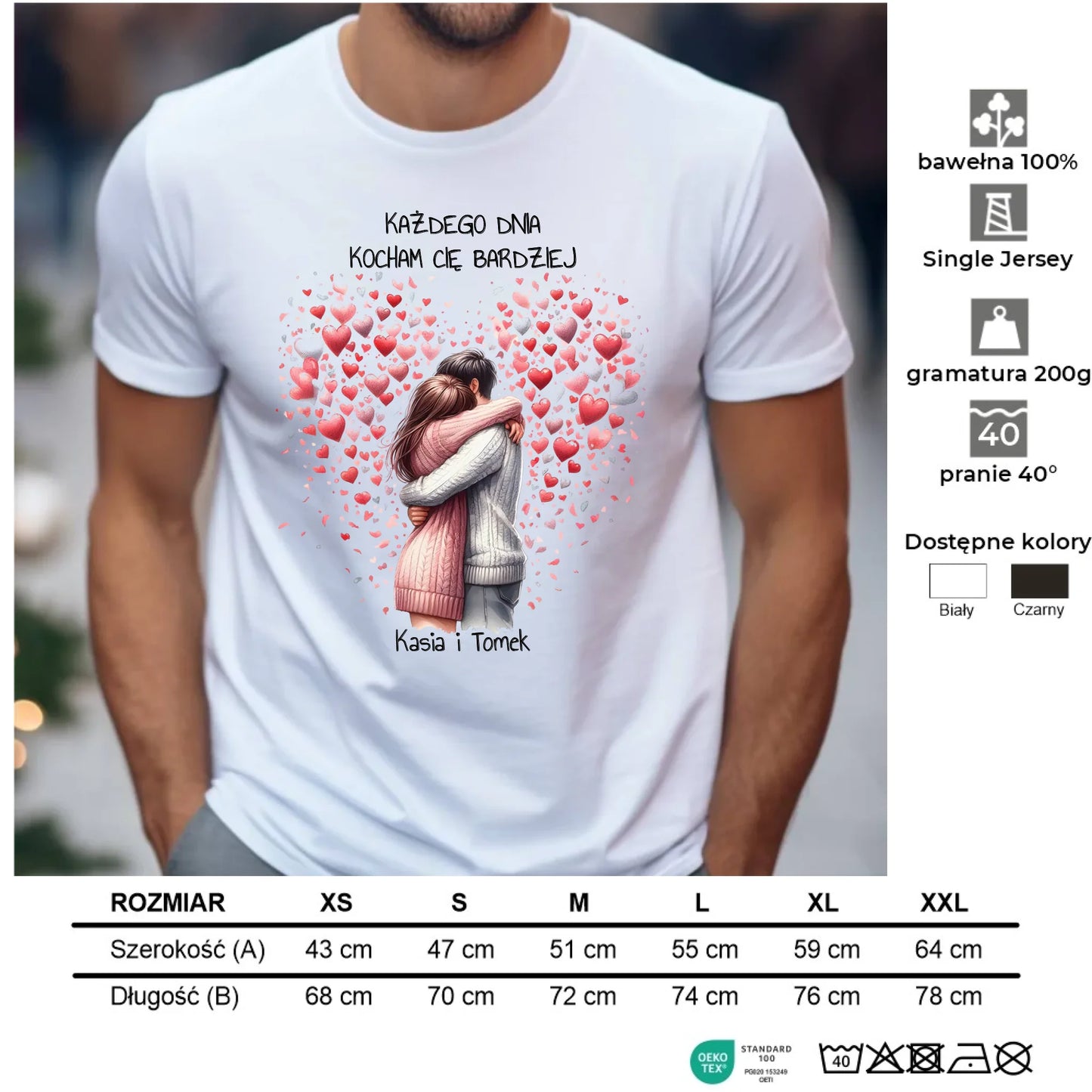 Koszulka męska dla par - prezent dla chłopaka - Kocham Cię - personalizowana W09 - StoryCups.pl