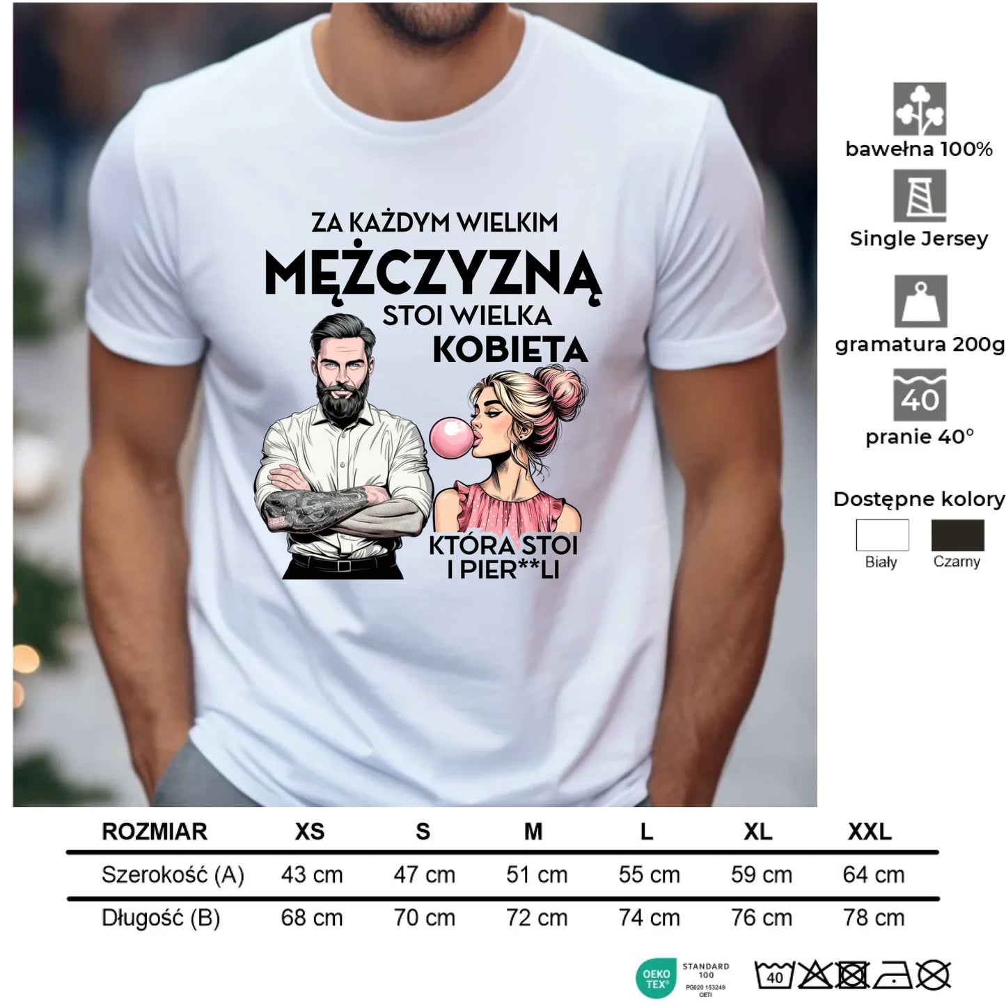 Koszulka męska - Za każdym wielkim mężczyzną stoi wielka kobieta - śmieszny nadruk DCH27 - StoryCups.pl