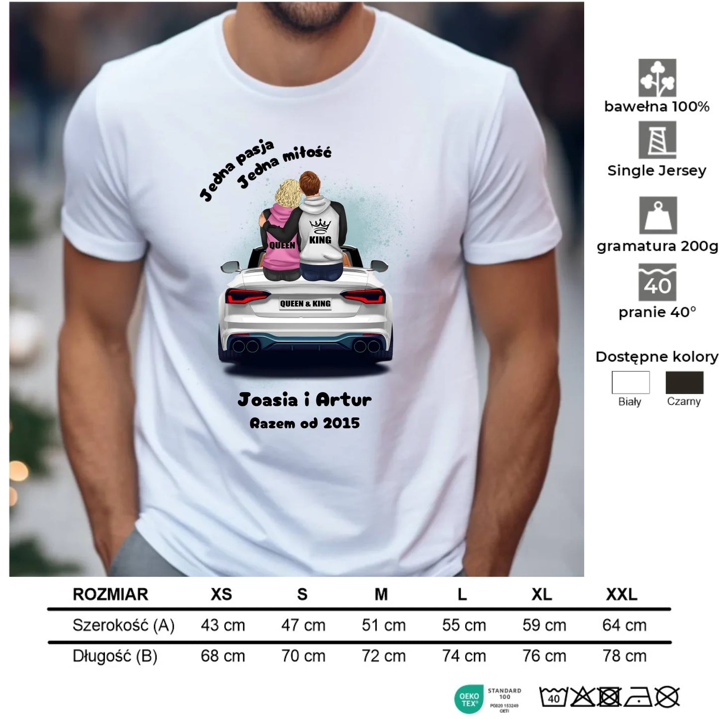 Koszulka męska dla par - personalizowany prezent dla chłopaka - Jedna miłość W06 - StoryCups.pl