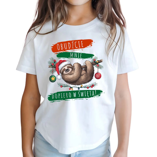 Koszulka dziecięca świąteczna - Leniwiec - Obudźcie mnie dopiero w święta BN02 - StoryCups.pl