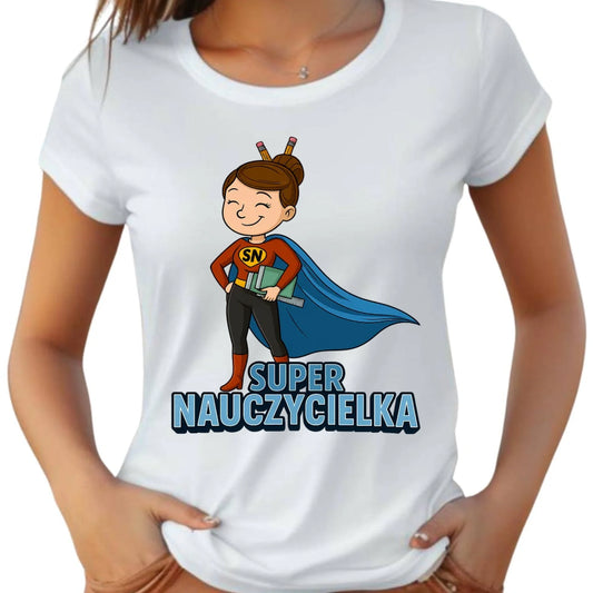 Koszulka damska dla nauczycielki - Super nauczycielka N08 - StoryCups.pl