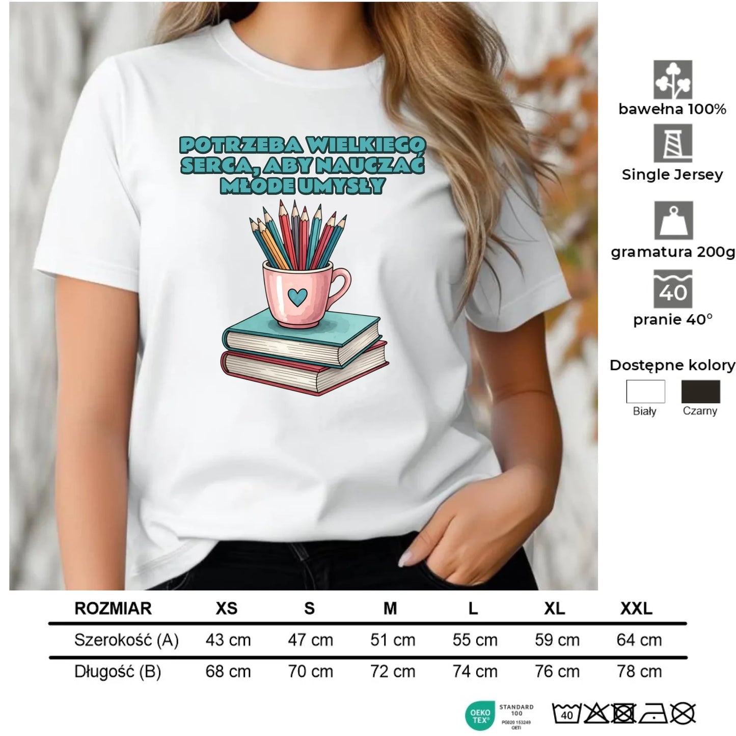 Koszulka damska dla nauczycielki - Potrzeba wielkiego serca, aby nauczać młode umysły N13 - StoryCups.pl