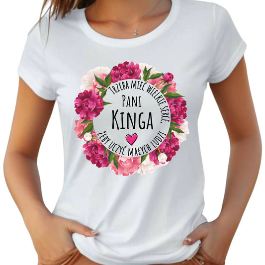 Koszulka damska dla nauczycielki - Trzeba mieć wielkie serce - personalizowana N18 - StoryCups.pl