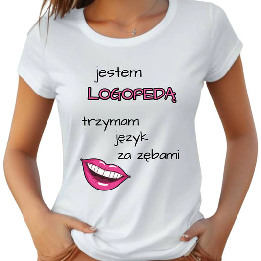 Koszulka damska dla logopedy - Trzymam język za zębami N24 - StoryCups.pl