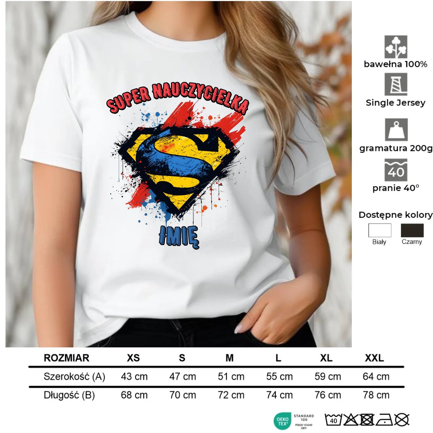 Koszulka damska dla nauczycielki - Super Nauczycielka - personalizowana N27 - StoryCups.pl