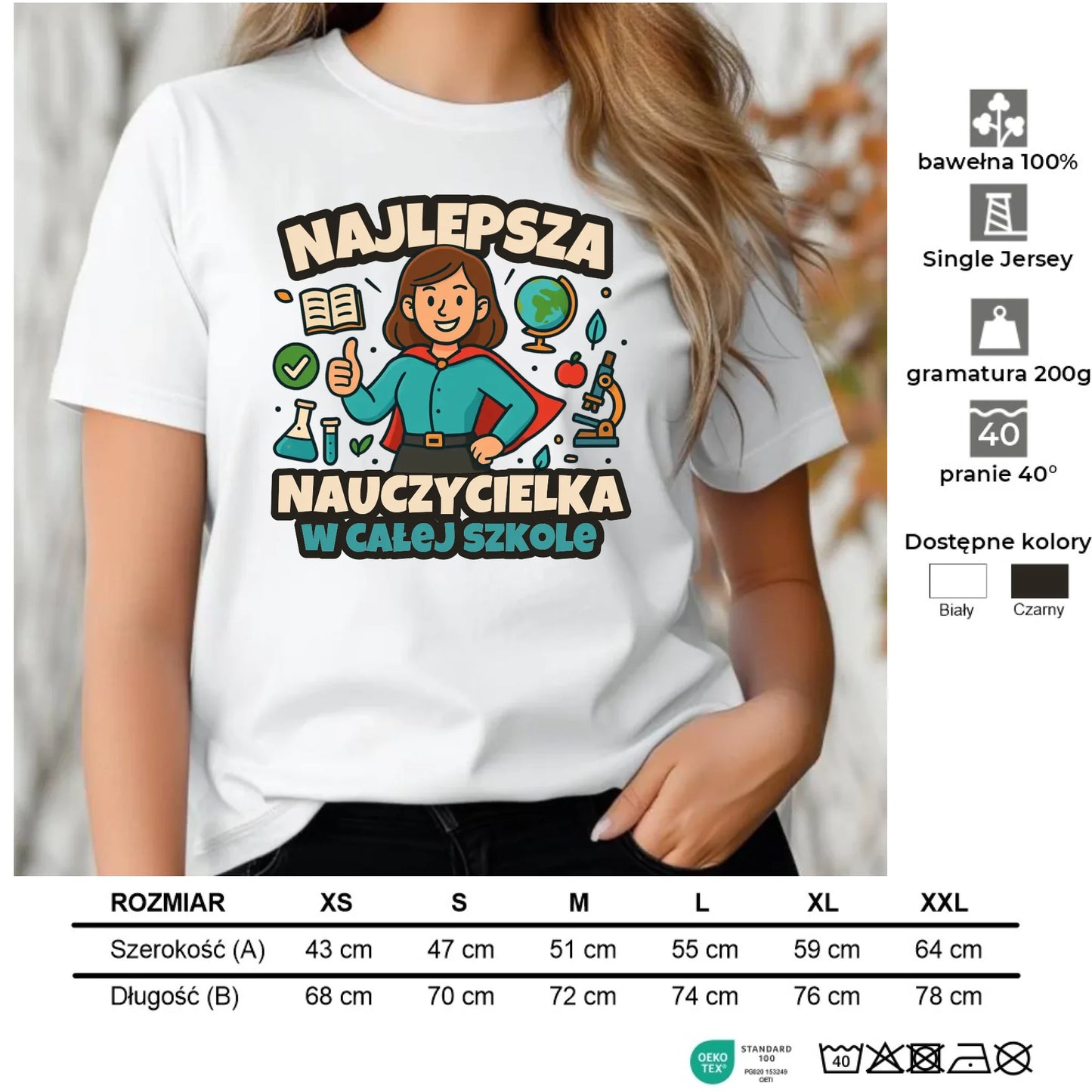 Koszulka damska dla nauczycielki - Najlepsza nauczycielka w całej szkole N45 - StoryCups.pl