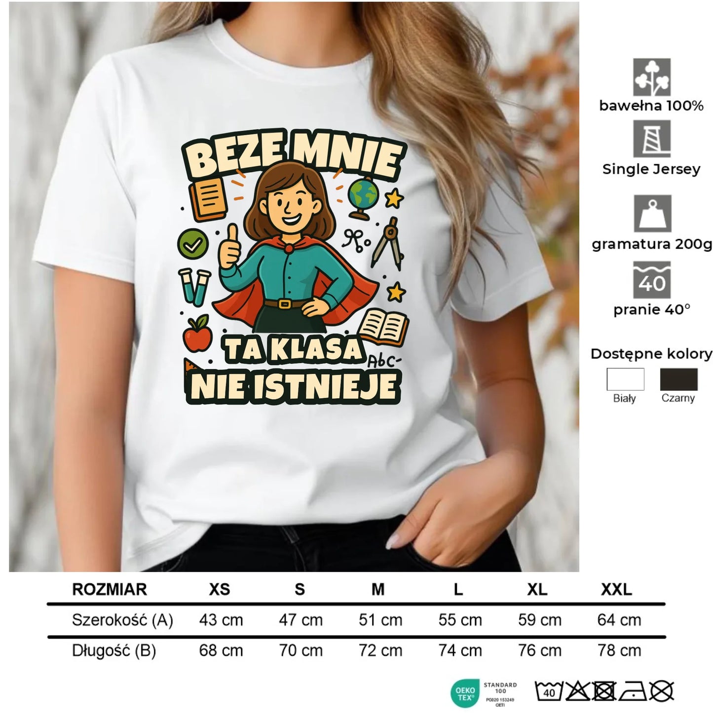 Koszulka damska dla nauczycielki - Beze mnie ta klasa nie istnieje N47 - StoryCups.pl