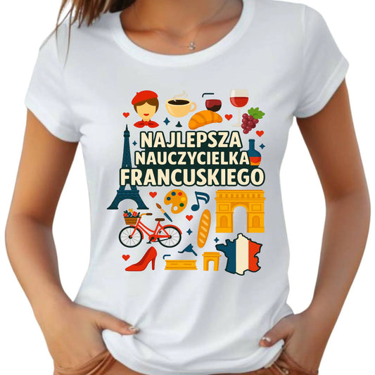 Koszulka damska dla nauczycielki - Najlepsza nauczycielka francuskiego N58 - StoryCups.pl