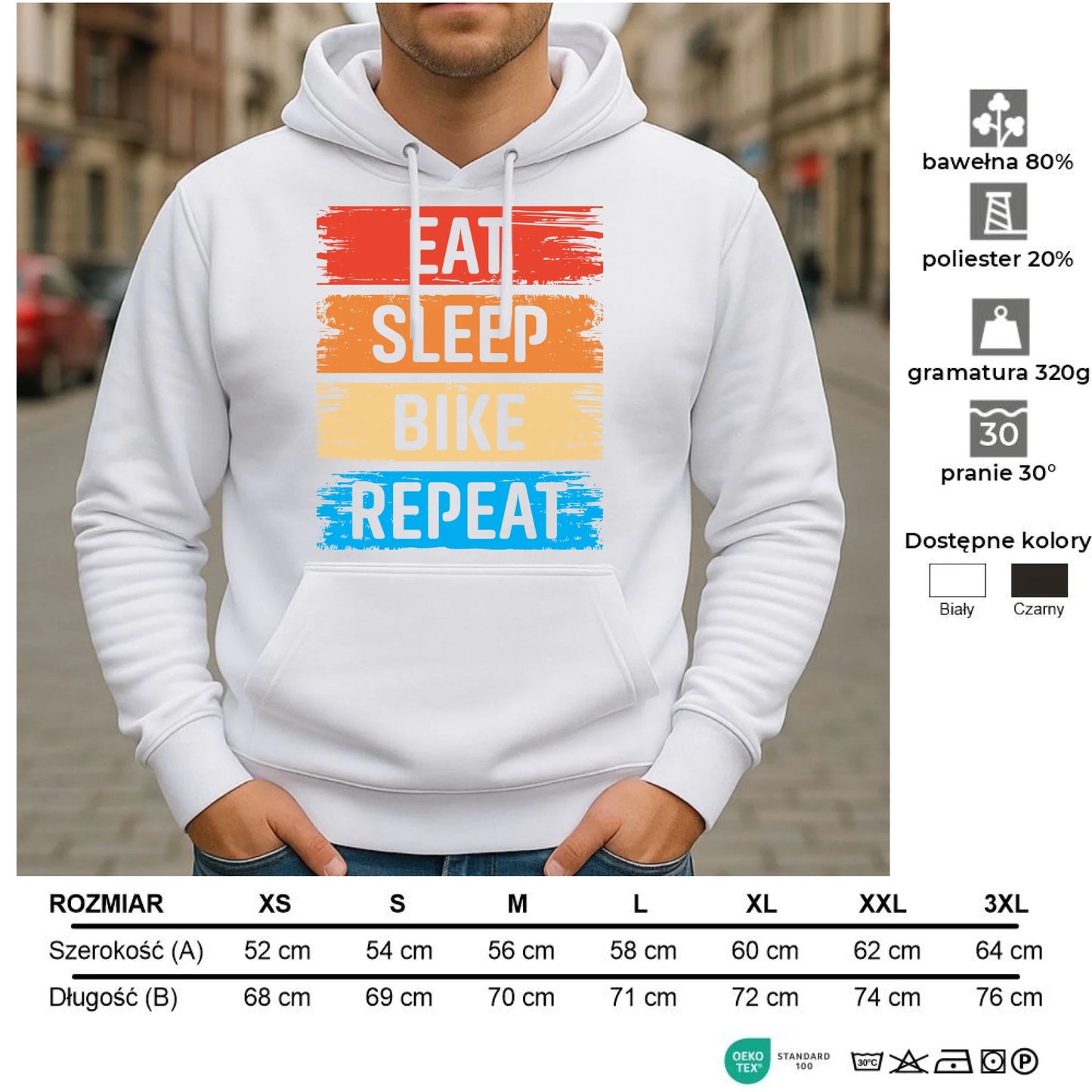 Bluza męska z kapturem na rower - Eat sleep bike repeat HR03 - StoryCups.pl