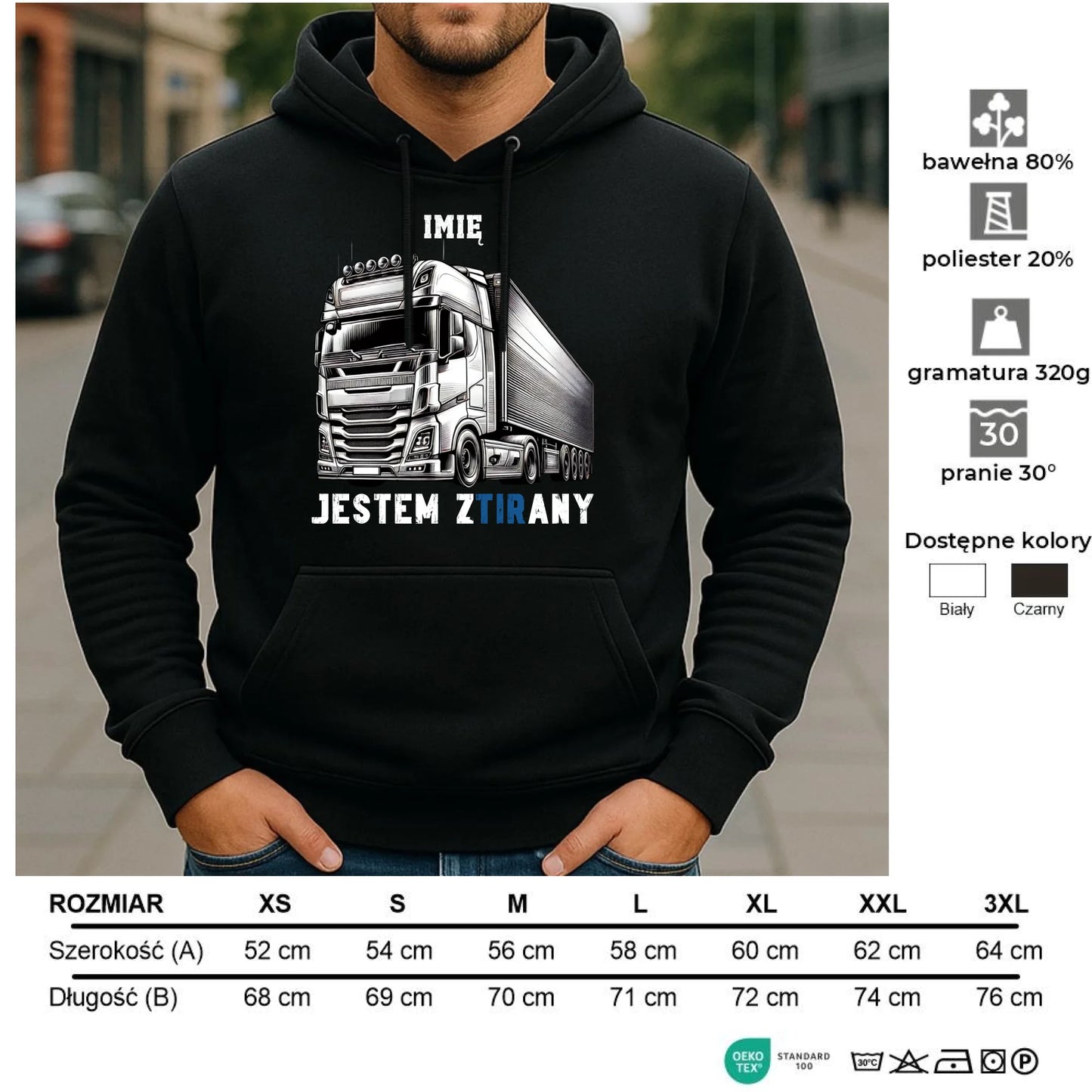 Bluza męska z kapturem dla kierowcy tira - Jestem zTIRany - personalizowana ZKT01 - StoryCups.pl