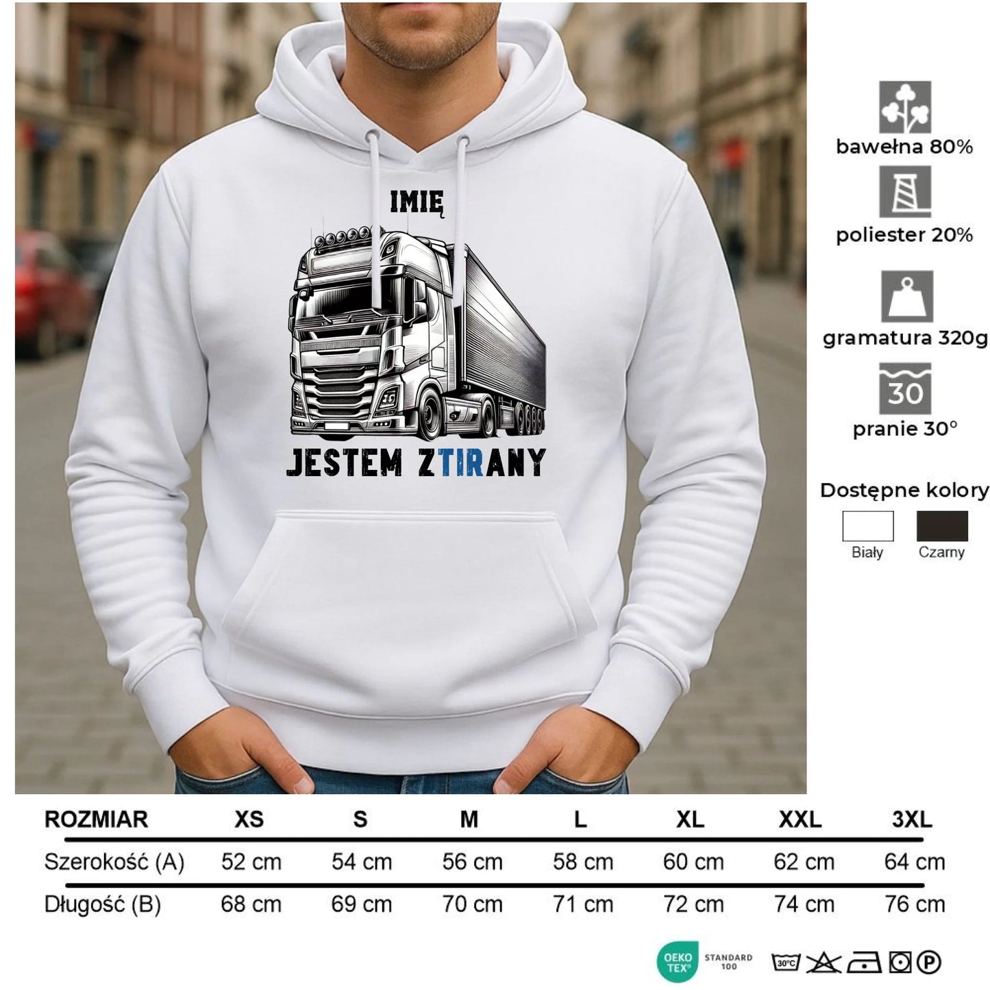 Bluza męska z kapturem dla kierowcy tira - Jestem zTIRany - personalizowana ZKT01 - StoryCups.pl
