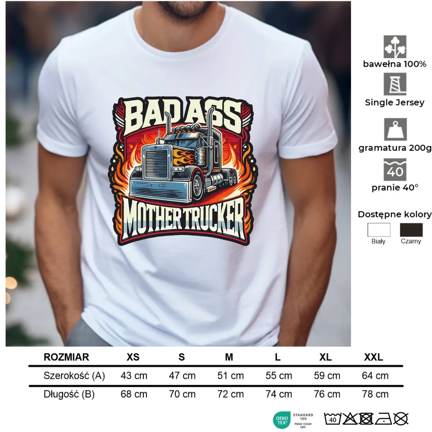 Koszulka męska dla kierowcy tira - Badass Mother Trucker ZKT04 - StoryCups.pl