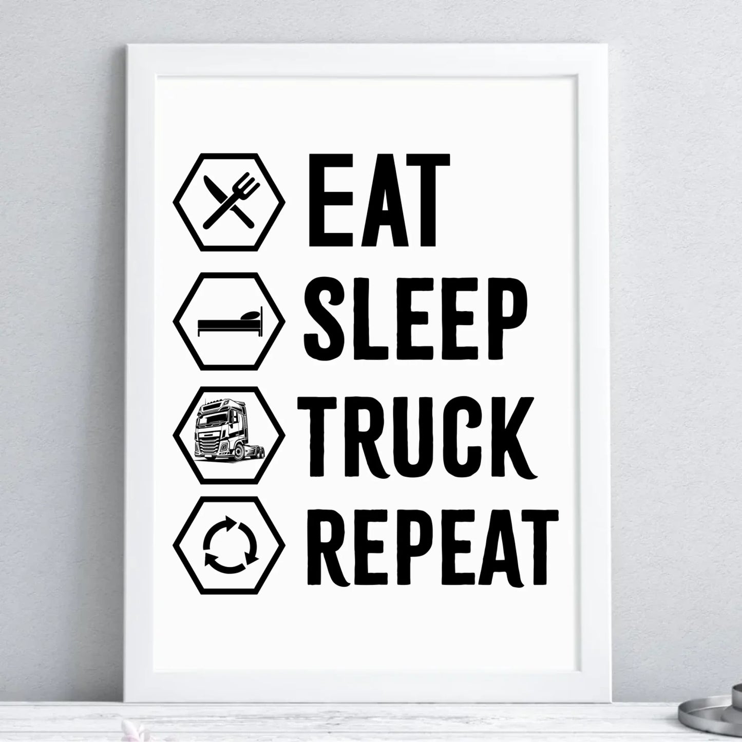 Plakat w ramie dla kierowcy ciężarówki - Eat Sleep Truck Repeat ZKT05 - StoryCups.pl