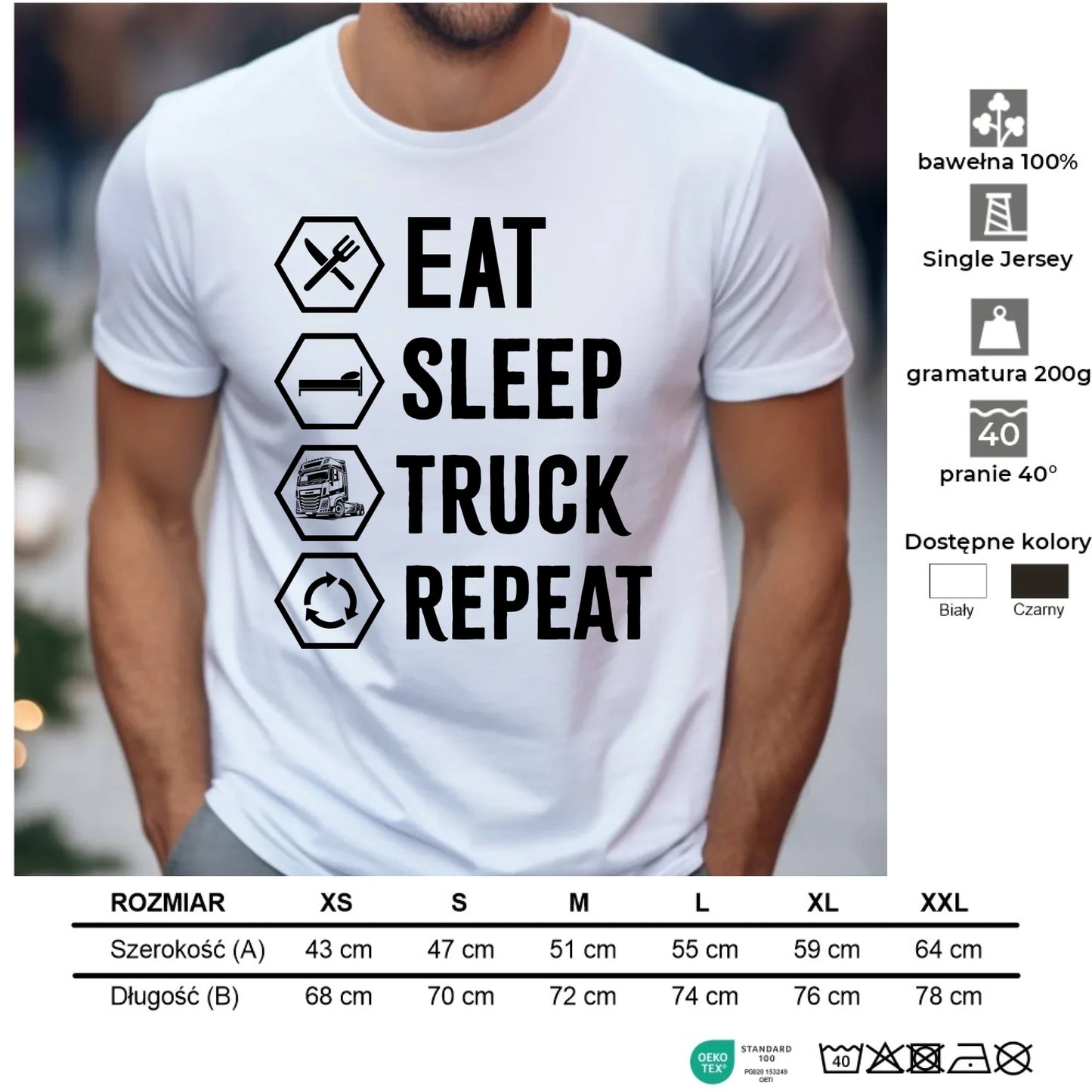 Koszulka męska dla kierowcy ciężarówki - Eat Sleep Truck Repeat ZKT05 - StoryCups.pl