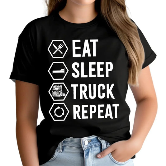 Koszulka damska dla kierowcy ciężarówki - Eat Sleep Truck Repeat ZKT05