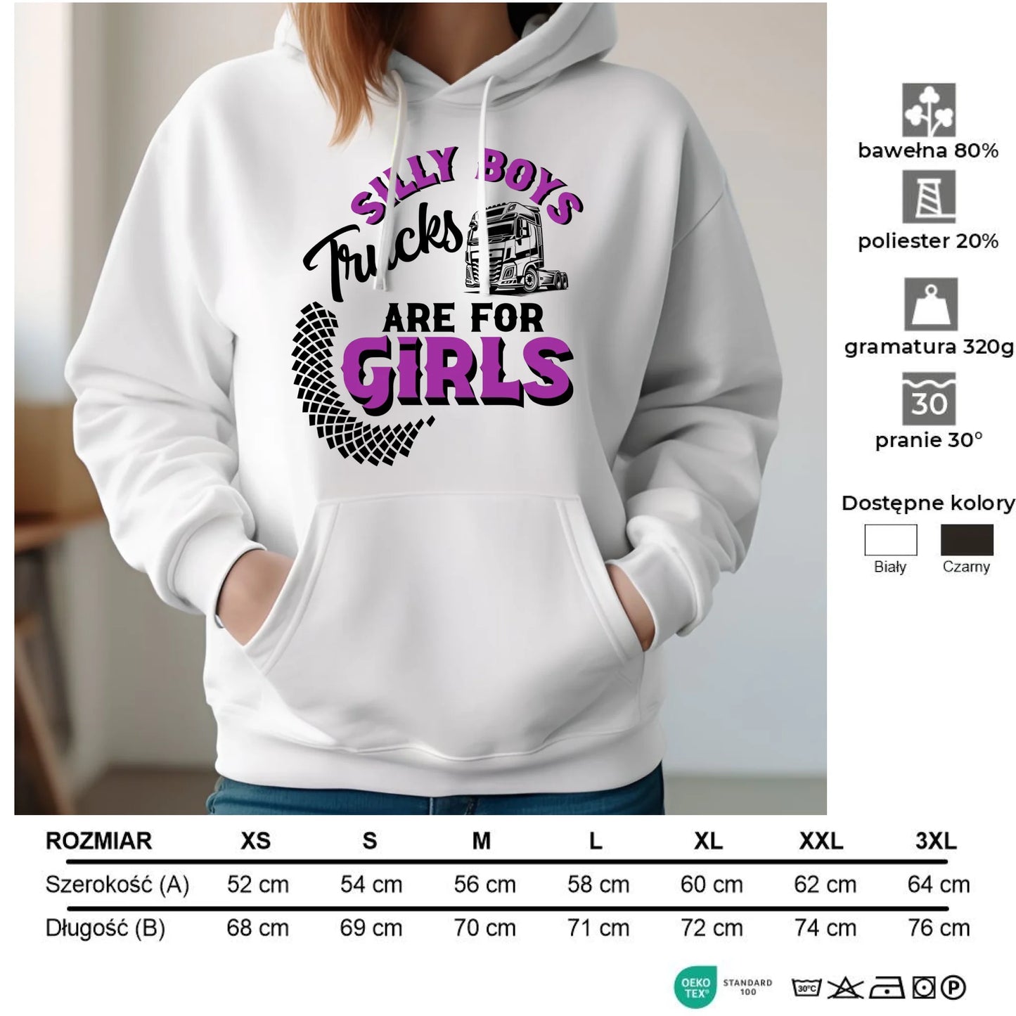 Bluza damska z kapturem - kierowca ciężarówki - Silly boys trucks are for girls ZKT11 - StoryCups.pl