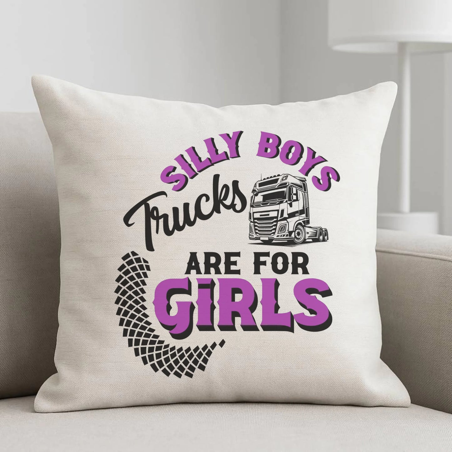 Poduszka - kierowca ciężarówki - Silly boys trucks are for girls ZKT11 - StoryCups.pl