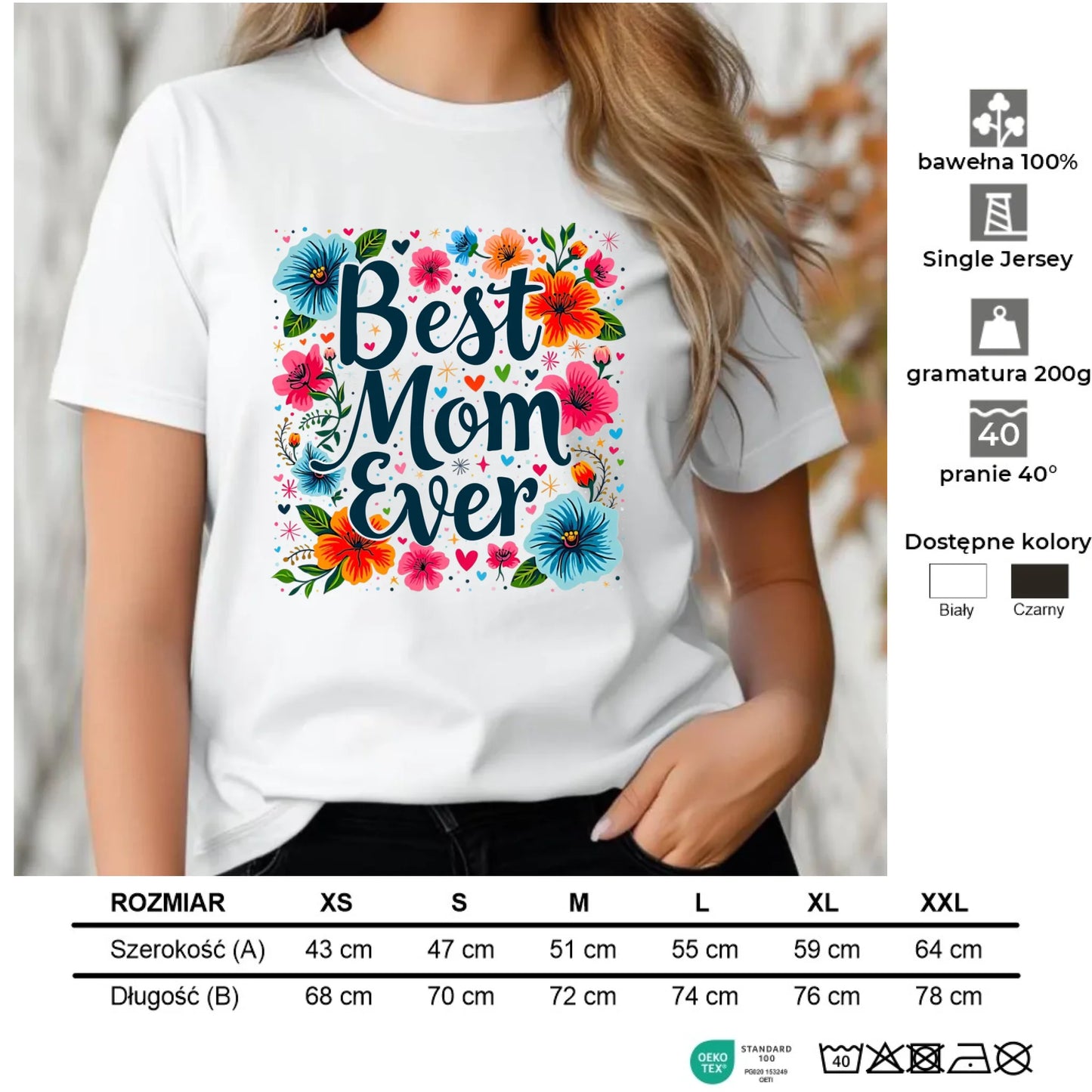 Koszulka damska dla mamy - Kwiaty - Best mom ever DM34 - StoryCups.pl