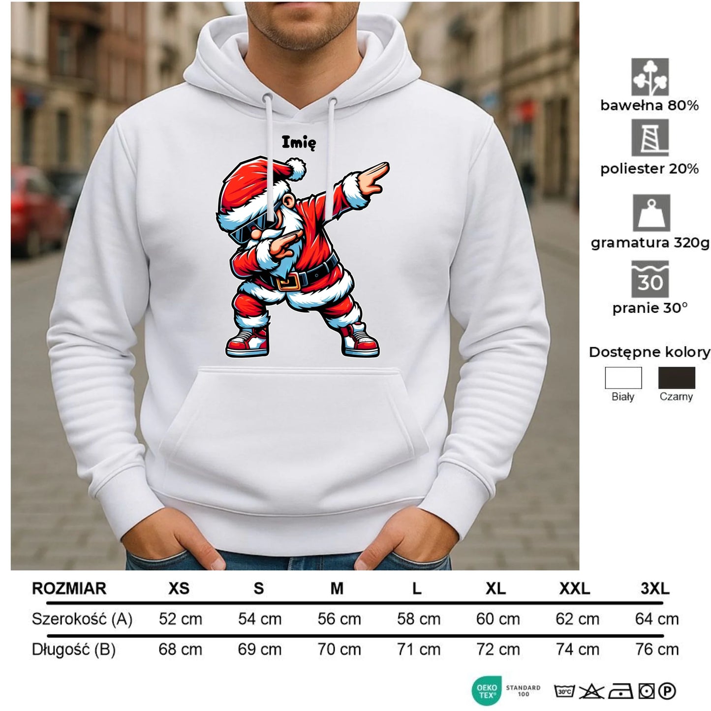 Bluza męska z kapturem świąteczna - Mikołaj - na Mikołajki - personalizowana BN136 - StoryCups.pl