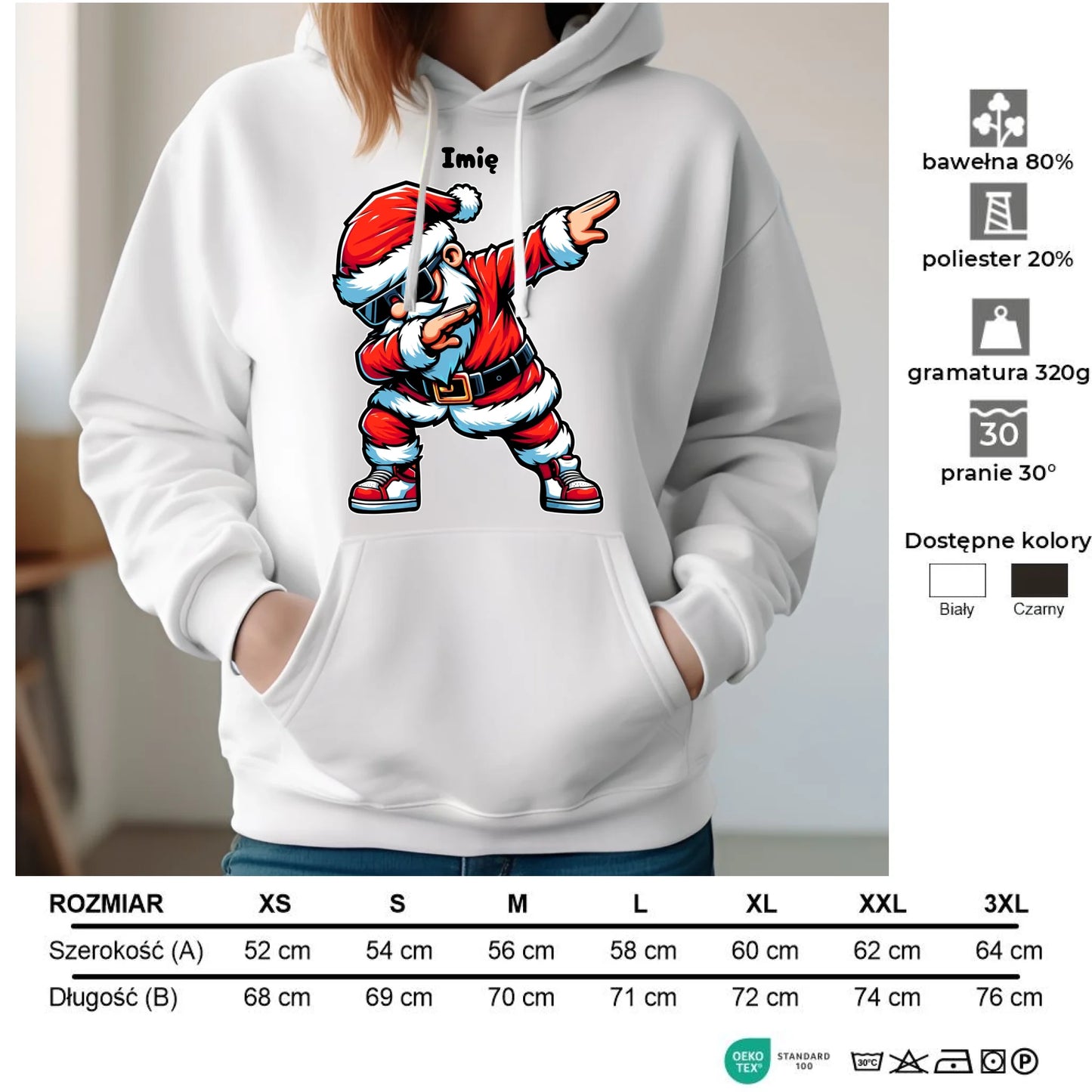 Bluza damska z kapturem świąteczna - Mikołaj - na Mikołajki - personalizowana BN136 - StoryCups.pl