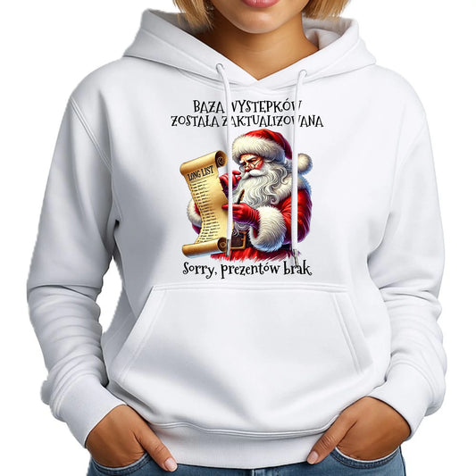 Bluza damska z kapturem i Mikołajem na święta - Prezentów brak BN07 - StoryCups.pl