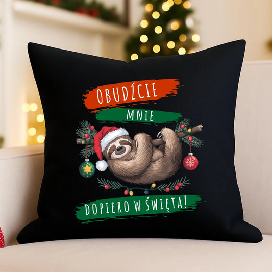 Poduszka świąteczna dekoracyjna - Leniwiec - Obudźcie mnie dopiero w święta BN02 - StoryCups.pl