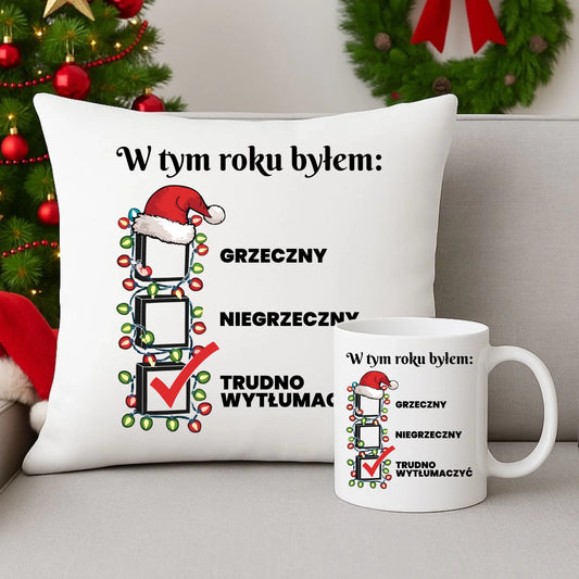 Zestaw poduszka i kubek świąteczny dla niego - Trudno wytłumaczyć BN134 - StoryCups.pl