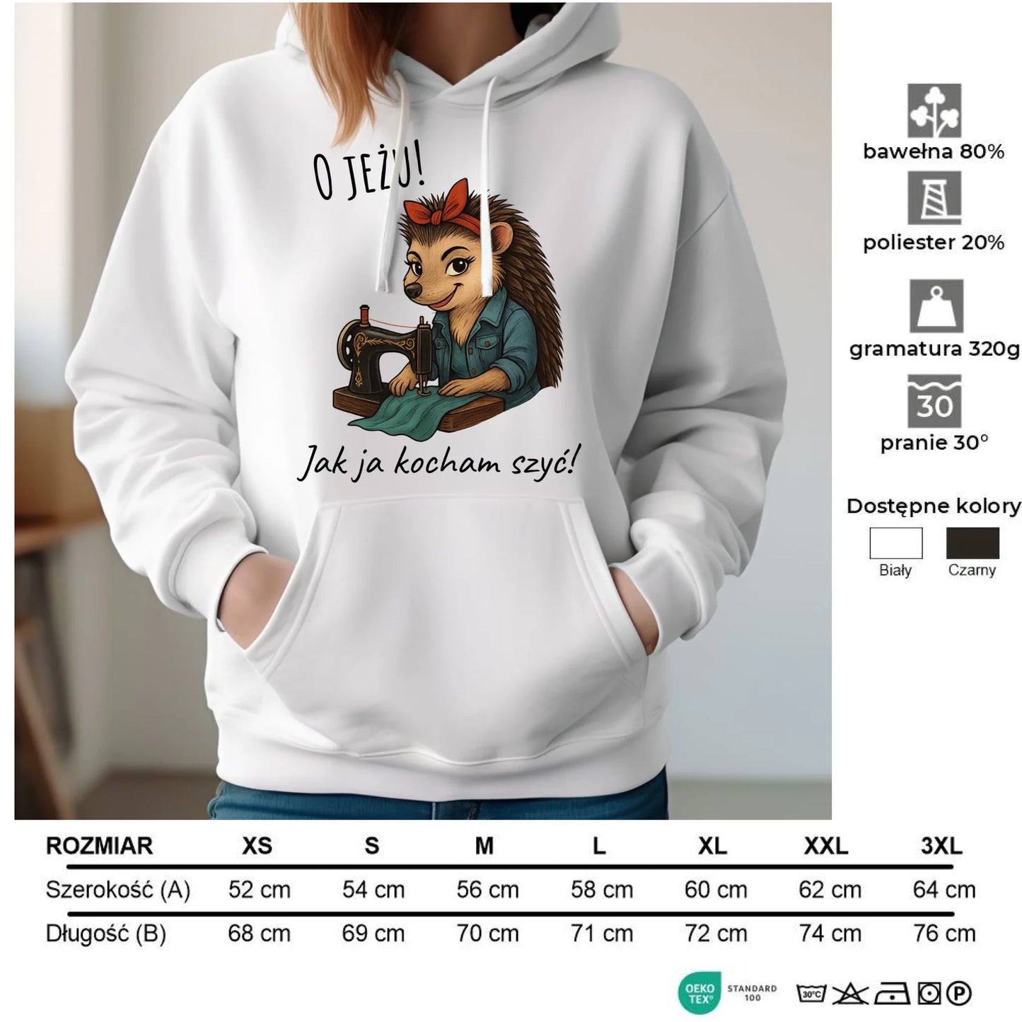Bluza damska z kapturem szyciowa dla krawcowej - O JEŻU! Jak ja kocham szyć! HS09 - StoryCups.pl