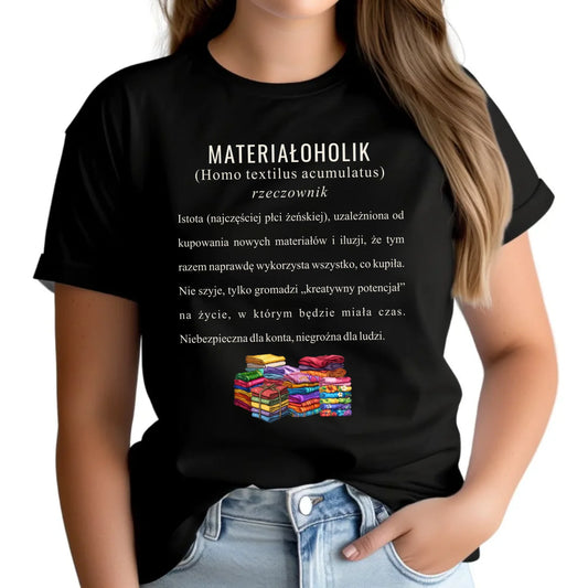 Koszulka damska szyciowa dla krawcowej - Materiałoholik definicja HS11 - StoryCups.pl