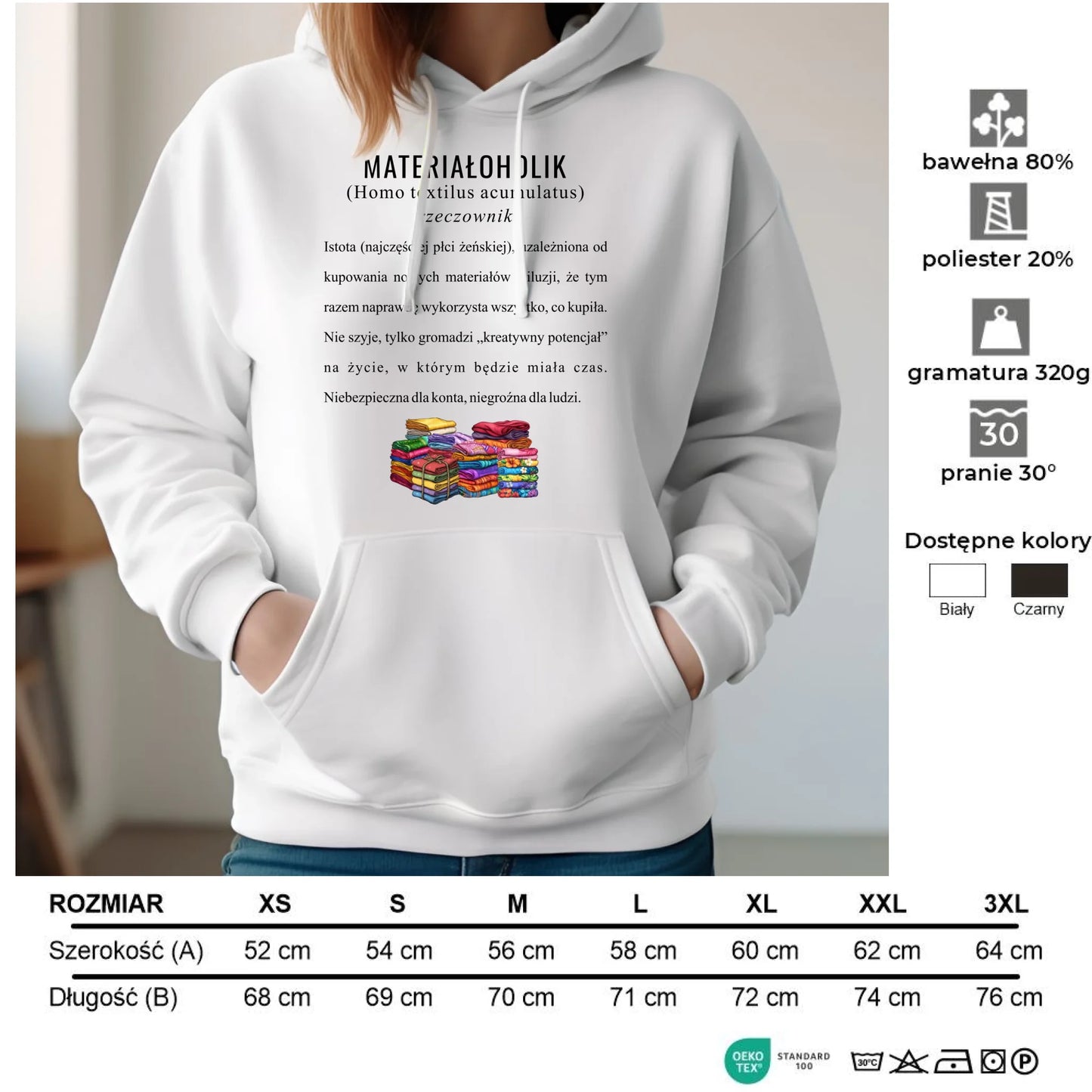 Bluza damska z kapturem szyciowa dla krawcowej - Materiałoholik definicja HS11 - StoryCups.pl