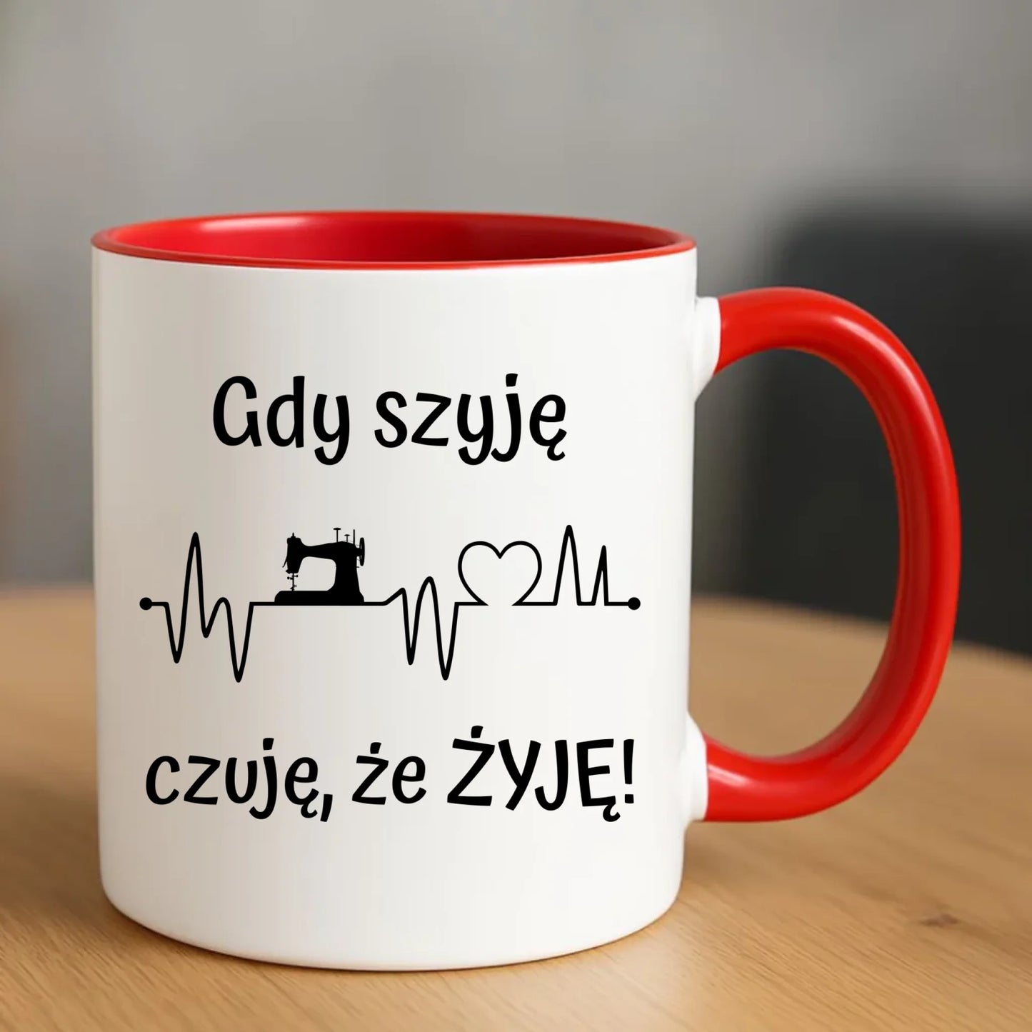Kubek szyciowy dla krawcowej – Gdy szyję czuję, że żyję HS12 - StoryCups.pl
