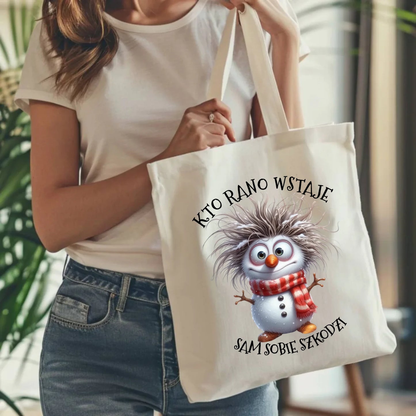 Torba świąteczna - Bałwanek - Kto rano wstaje sam sobie szkodzi BN133 - StoryCups.pl