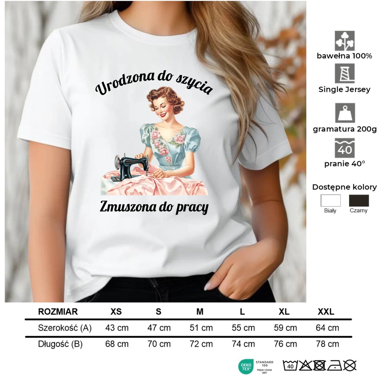 Koszulka damska szyciowa dla krawcowej - Urodzona do szycia HS18 - StoryCups.pl