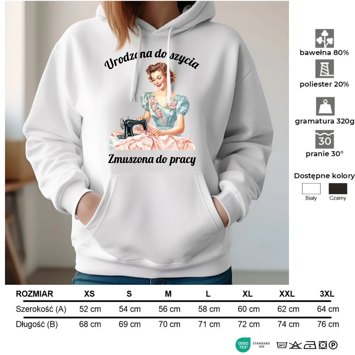 Bluza damska z kapturem szyciowa dla krawcowej - Urodzona do szycia HS18 - StoryCups.pl