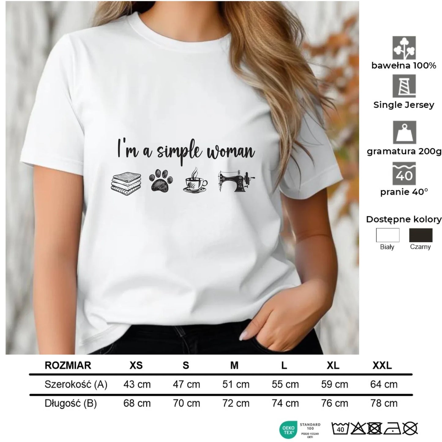 Koszulka damska szyciowa dla krawcowej - I'm a simple woman HS20 - StoryCups.pl
