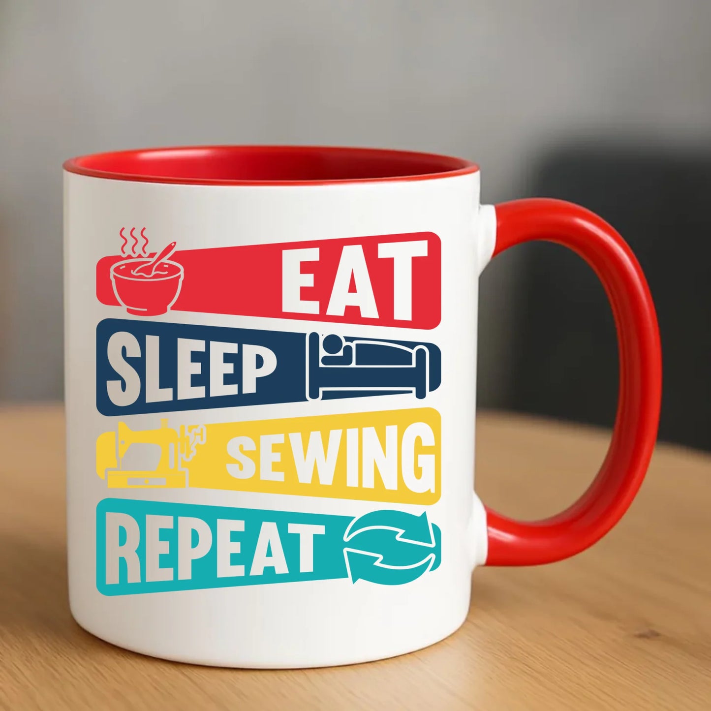Kubek szyciowy dla krawcowej – Eat sleep sewing repeat HS21 - StoryCups.pl