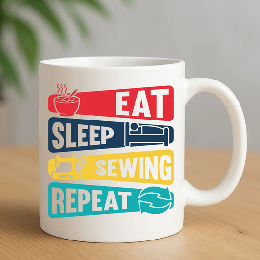 Kubek szyciowy dla krawcowej – Eat sleep sewing repeat HS21 - StoryCups.pl