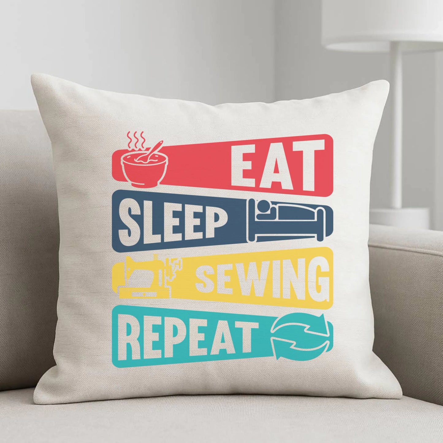 Poduszka szyciowa dla krawcowej - Eat sleep sewing repeat HS21 - StoryCups.pl
