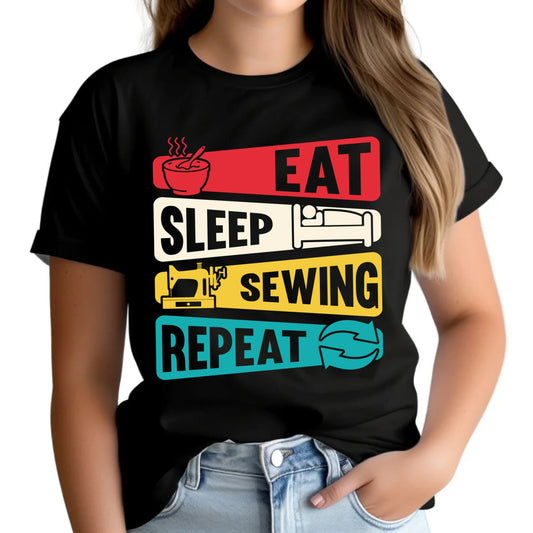 Koszulka damska szyciowa dla krawcowej - Eat sleep sewing repeat HS21 - StoryCups.pl