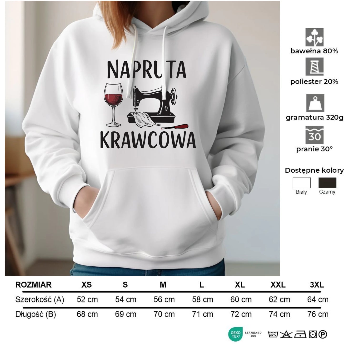 Bluza damska z kapturem szyciowa dla krawcowej - Napruta krawcowa HS25 - StoryCups.pl