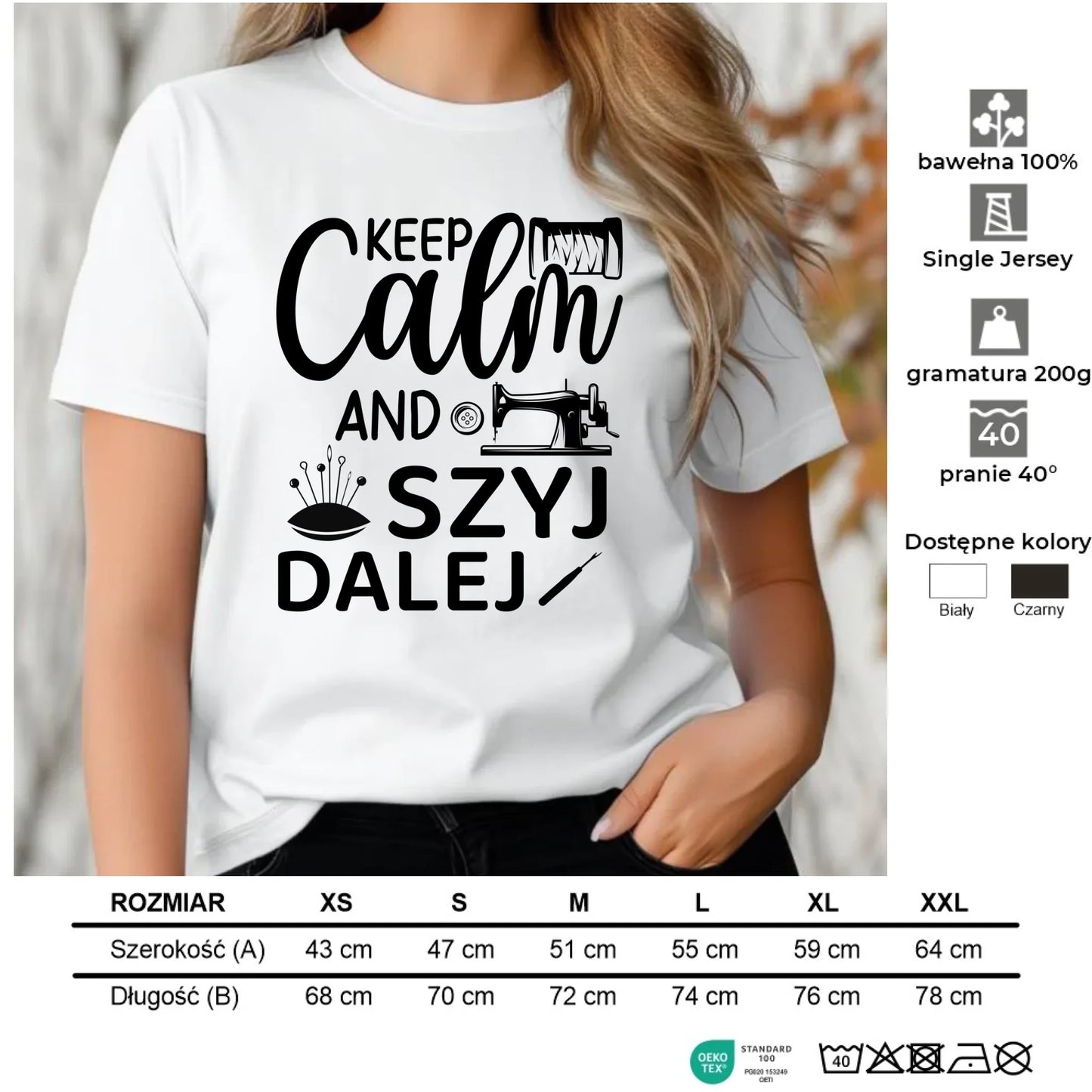 Koszulka damska szyciowa dla krawcowej - KEEP CALM and SZYJ DALEJ HS31 - StoryCups.pl