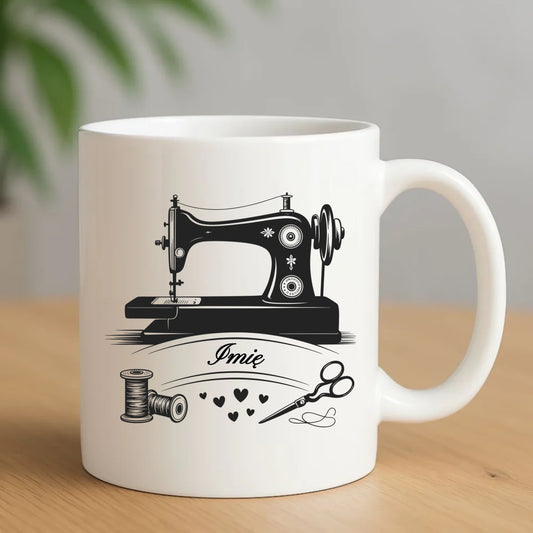 Kubek szyciowy dla krawcowej – Maszyna vintage- personalizowany HS34 - StoryCups.pl